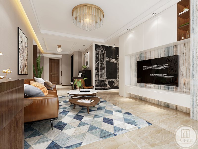 客厅、色调以米.白.木色为主，纯粹的色调、简洁的造型，营造宽阔明亮的空间感官。现代简约风格装修效果图