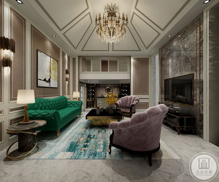 负二层休闲厅、采用灰色艺术涂料，白色护墙以及灰色石材作为主基调，搭配色彩活泼的家具，形成耳目一新的感觉享受，新古典风格效果图
