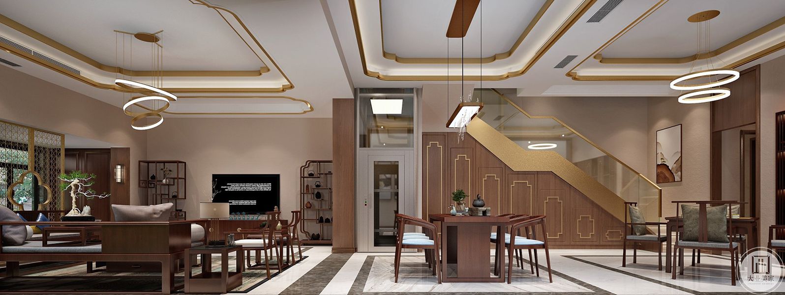 地下室1欧式风格装修效果图  接待区和茶室用于主人平时和家人以及朋友的休闲，采用了实木家具，古典精美