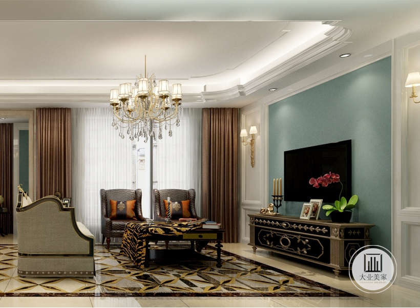 客厅主要以白色为主基调，灰绿为辅调，带有清新与纯净的气质