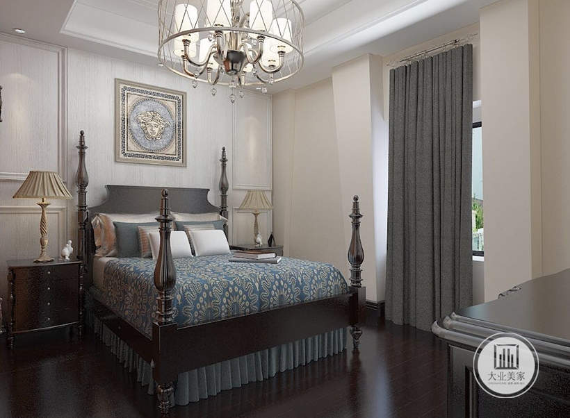 卧室内，灯光温馨舒适；在饰品布置上，用成套的布艺来装饰房间。