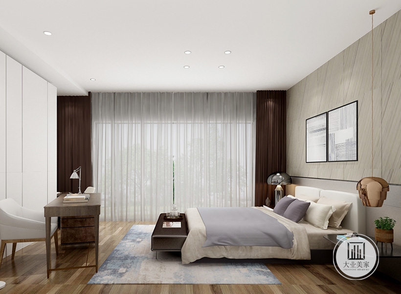 三楼卧室，白色定制柜门提亮空间，避免的光线过于暗淡。颜色都白色和木色为主，脱离了常规设计的繁杂与浮夸，打造舒适宁静的空间。